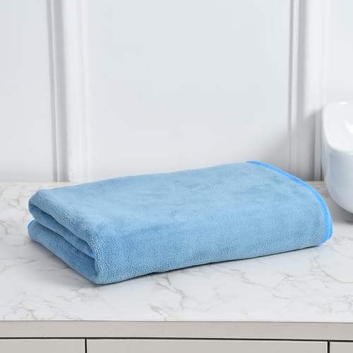 Image of Cotton Bolls Microfiber Large Bath Towel Quick Dry Super Soft Higly Absorbent Lint Free Towel for Bath for Men and Women, Travel, Gym, Beach, Pool, Yoga 70x140 CM Aqua