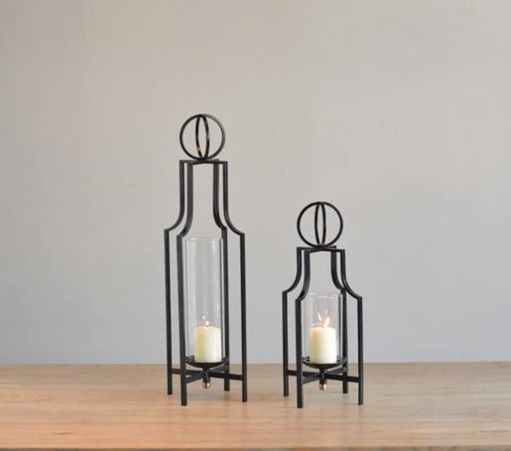 Lanterne décorative en métal, bougeoir en fer forgé pour la maison, bougeoir créatif tendance noir pour le salon - L