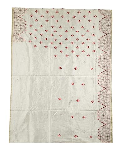 Image of SHRISTI CLOTHINGS Women's Hand Embroidered Cotton Silk Kantha Stitch Saree with Blouse Piece (SB430324 TWD87)