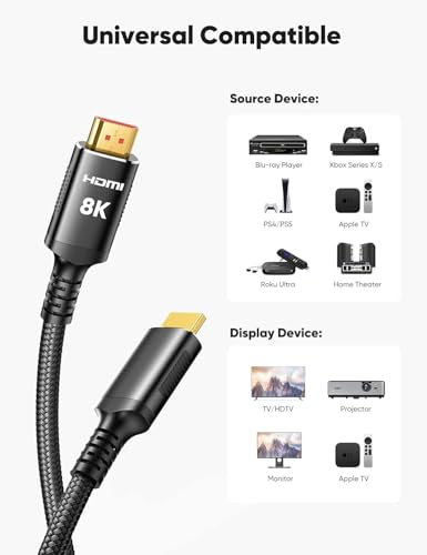 Snowkids 8K Certified HDMI 2.1 Cable 10 ft, 48Gbps Ultra High-Speed HDMI Cables Cord, 10K 8K@60Hz, 4K@120Hz Compatible for TV/Laptop/Monitor/PS5/Xbox/Projector/Entertainment/Sound System & More - Image 7