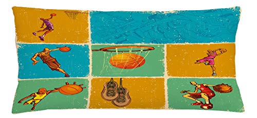 Lunarable Sports Throw Pillow Cushion Cover, Grungy Collage of Different Basketball Positions Abstract, Decorative Rectangle Accent Pillow Case, 36