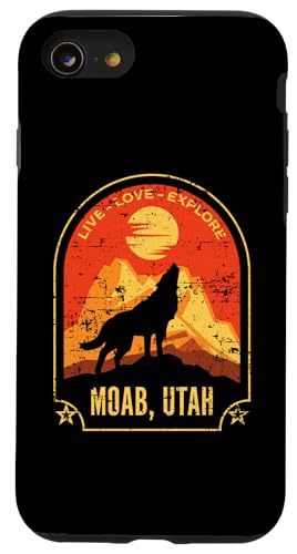 Moab Utah Live Love Explora el diseño angustiado del lobo aullador Carcasa para iPhone SE (2020) / 7 / 8