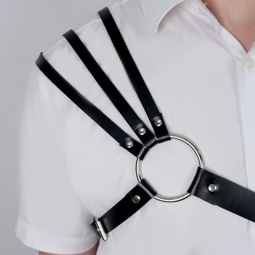 Image of Mens Body Chest Belt Harness PU Leather Supporters Adjustable Shoulder Strap Sexy Party Cosplay Costume