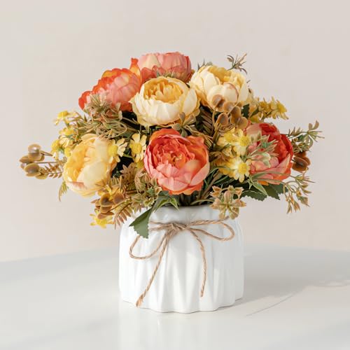 Hbluefat TCH001 Faux Flowers With Vase,Artificial Silk Flowers In Ceramic Vase,Small Fake Flower Arrangement cover