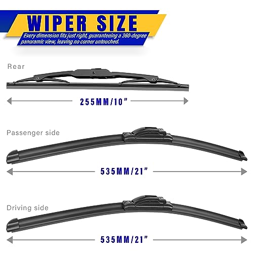 Image of 3 wipers Replacement for 2007-2017 Jeep Patriot, Windshield Wiper Blades Original Equipment Replacement - 21 inch /21 inch /10 inch (Set of 3) UJ HOOK