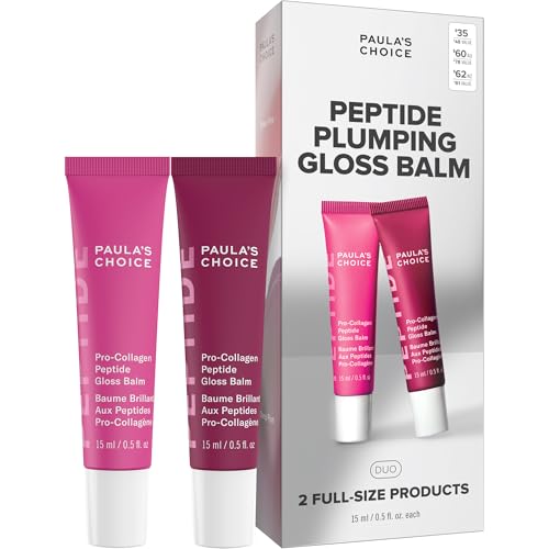 Paula’s Choice Peptide Plumping Gloss Balm Duo, Pro-Collagen Peptide Gloss Balm, One Clear & One Tinted, Plumps, Hydrates & Smooths Lips, Sheer & Glossy Finish for Fuller Lips, Cruelty-Free, Set of 2
