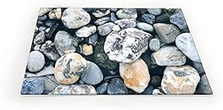 Clear Glass Chopping Board with Pebble Print - Size 30cm x 20cm - Non Slip Glass Worktop Savers for Kitchen - Great Worktop Protector for Any Food prep