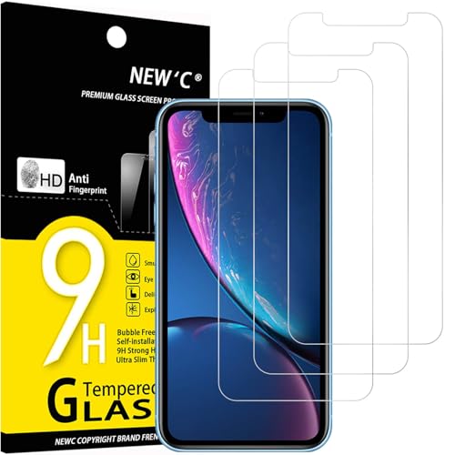 NEW'C 3 Pack Designed for iPhone 11 and iPhone XR Screen Protector (6.1'), Enhanced Tempered Glass Protection, Case Friendly Anti Scratch Bubble Free Ultra Resistant