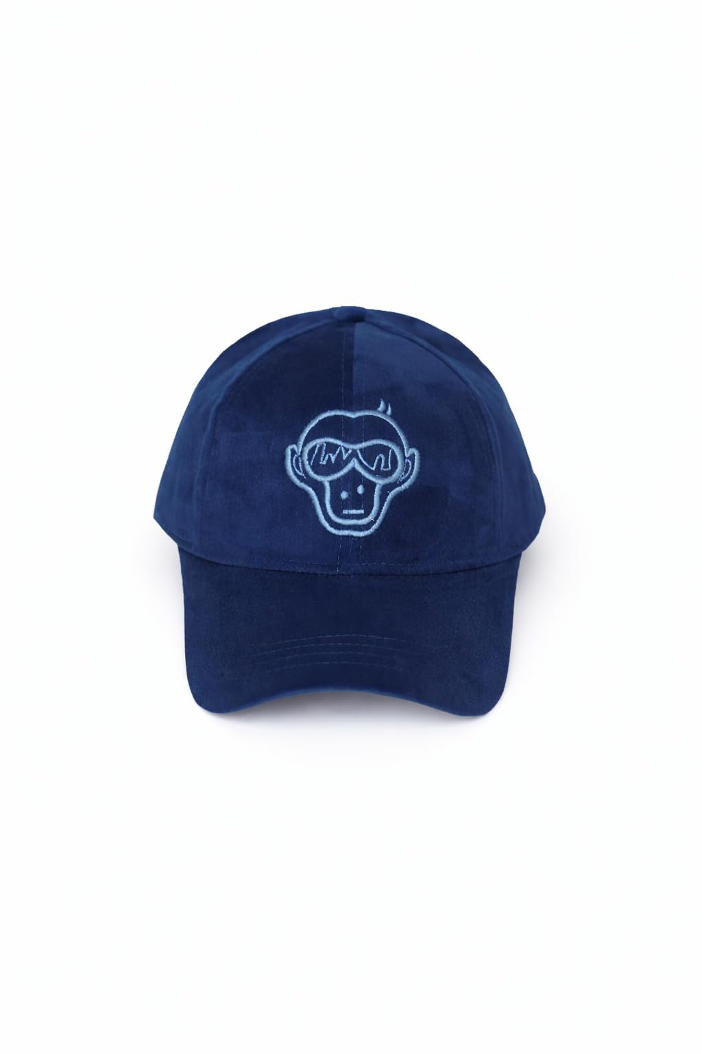 Blue Suede Baseball Cap with Monkey Embroidery, Adjustable Metal Buckle Strap-image-3