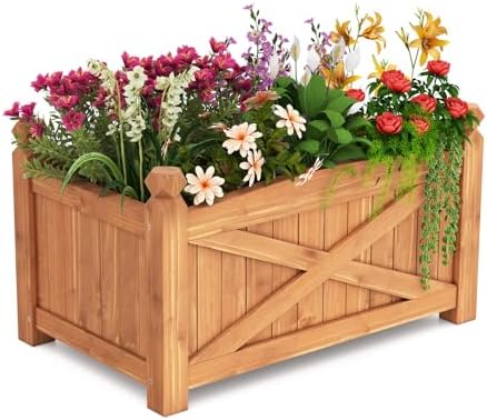 HAPPYGRILL Wooden Raised Garden Bed, Solid Wood Gardening Plant C...