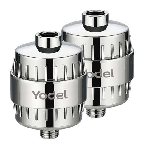 Yodel Shower Filter 2 Pack Chrome - Hard Water Softener, 99% Removes Chlorine & Impurities, Improves Skin & Hair Condition, Universal Fit for Shower Heads