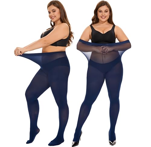 Image of DUCMODA Plus Size Tights for Women, Ultra Soft Solid Color Semi-Opaque Pantyhose, Nylon High Waist Stockings 1X 2X 3X 4X
