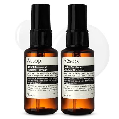 Aesop Aluminum Free Herbal Deodorant Spray for Women & Men | Sage Leaf and Zinc to Reduce Odor and Bacteria + Witch Hazel Soothes Skin | Vegan & Cruelty-Free | 1.7 oz (Pack of 2)