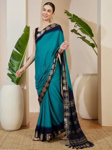Image of AKHILAM Women's Mysore Silk Kanjivaram Pure Soft Ombre Print Saree With Unstitched Blouse Piece (73ALEKHA7301 NV Parent)