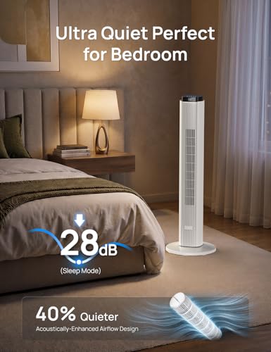 Image of ZAFRO Tower Fan for Bedroom, 37'' Cooling Fans with 4 Modes 6 Speeds, 26 ft /s Velocity, 28dB Quiet for Sleep, LED Touchpad & 12H Timer, 90 Oscillating Floor Fans that Blow Cold Air, White