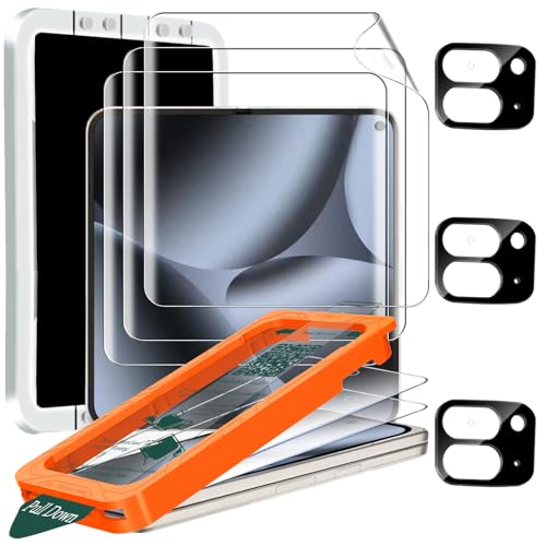 IMBZBK [Auto-Dust Removal] 3 Pack Screen Protector for Google Pixel 10 Pro Fold 3 Inside Flexible Film + 3 Front Tempered Glass + 3 Camera Lens Protector Accessories with Installation Frame