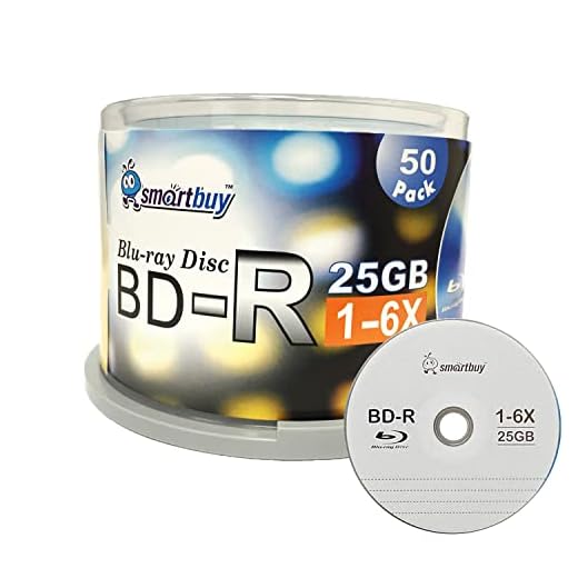 Smartbuy 50 Pack Bd-r 25gb 6X Blu-ray Single Layer Recordable Disc Logo Top Blank Data Video Media 50 Disc Spindle