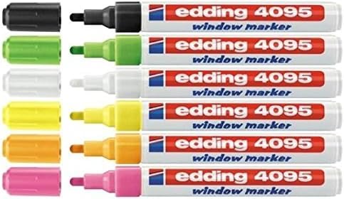 edding 4095 Kreidemarker Sets - Rundspitze 2-3 mm - Kreidestift für Tafel abwischbar - zum Beschriften von Fenster, Glas, Spiegel - Tafelstift mit deckenden Farben (6er-Set - Neonfarben)