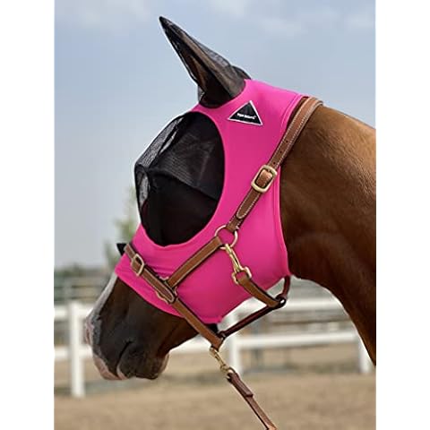 TGW Riding Super Fit Pferdefliegenmaske Pferde Fliegenmaske Horse Fly Mask (M, Dark Pink) Cover