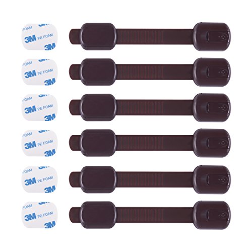 Image of CUTESAFETY - Child Safety Cabinet Locks (6 Pack) – Adjustable Baby Proofing Strap Latches with Strong 3M Adhesive – No Drill Childproof Locks for Drawers, Cabinets, Fridge, Door, Closet, Brown