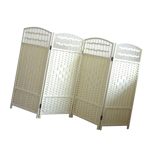 Cloison de séparation portable pliable 4 panneaux blanc rotin