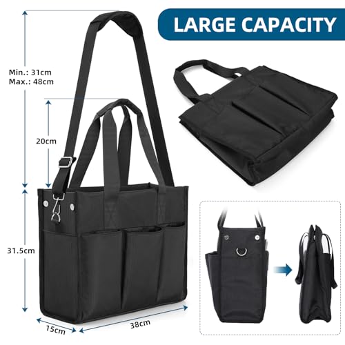 MASTLU Utility Waterproof Tote Bag with Compartments, Portable Tote Bag for Women Work, Top Zipper Closure & Thick Bottom, Crossbody Work Laptop Bag briefcase Handbags(Black)2