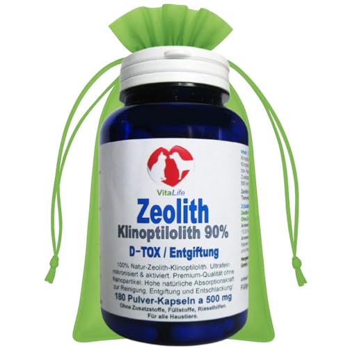 Zeolith Klinoptilolith 180 Pulver Kapseln a 500mg für Haustiere Premium-Qualität ohne Nanopartikel ultrafein mikronisiert & aktiviert. Natur Pur aus Deutschland. OHNE Zusatzstoffe. 26149