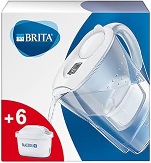 BRITA Marella fridge water filter jug, 2.4L - White. Half year pack, Includes 6 x MAXTRA+ filter cartridges for reduction of chlorine, limescale and impurities - now in sustainable Smart Box packaging