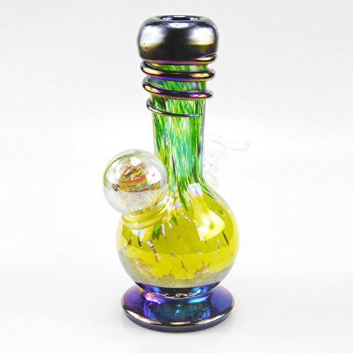 420QUEENZ Marble with Wrap Glas Bong Wasserpfeife Shisha 20 cm (Grün-Gelb) – Bild 3