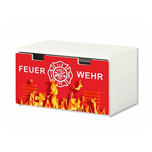 STIKKIPIX Bomberos Pegatinas | Pegatinas para Muebles | BT32 | Adecuado para el arcón de Banco STUVA de IKEA para niños (90 x 50 cm) arcón de Juguetes y Banco | (Mueble no Incluido)