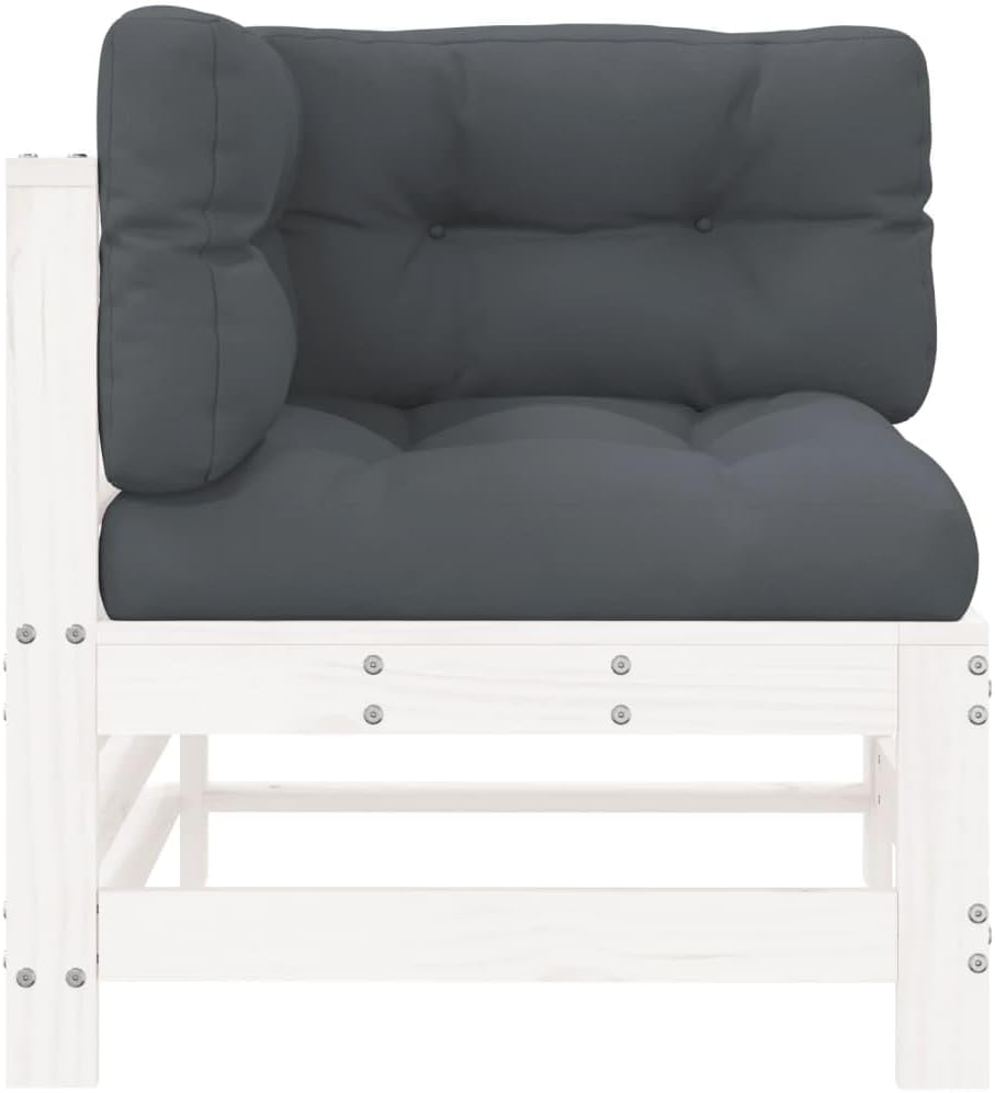 White Outdoor Corner Sectional Loveseat, 25"x25"x23.6" Solid Pine Frame, Rustic Patio Couch with Breathable Cushions for Garden, Balcony, Sunroom and Small Patio Areas