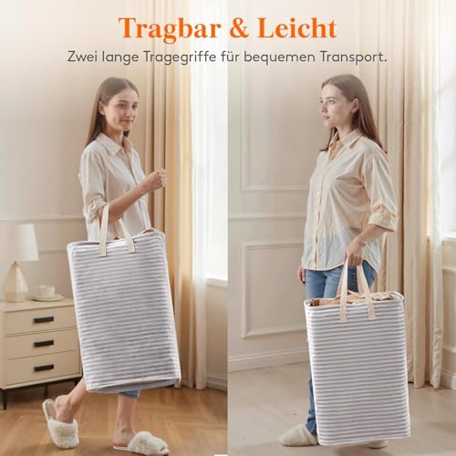 Lifewit 75L Wäschekorb, Großer Wäschesammler, Faltbare Wäschebox, Wasserdichter Wäschesortierer, Aufbewahrungsbox mit Griffen für Kleidung, Handtücher, Spielzeug, Grau 4