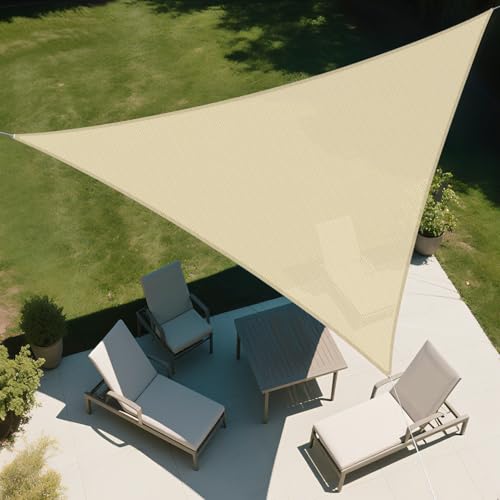 SunnyRoyal Sun Shade Sail 11' x 11' x 11' Triangle Canopy Awning Fabric Cloth Screen UV Block Heavy Duty Commercial Grade Outdoor Patio Carport (Beige)