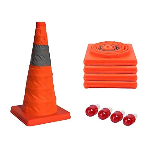 DOKIO 4 Pack 28 Inch Collapsible Traffic Cones, Portable Multipurpose Pop-up Cones, Orange Safety Parking Cones with Reflective Collar and LED Light for Parking Lot, Road Safety and Driving Training Cover