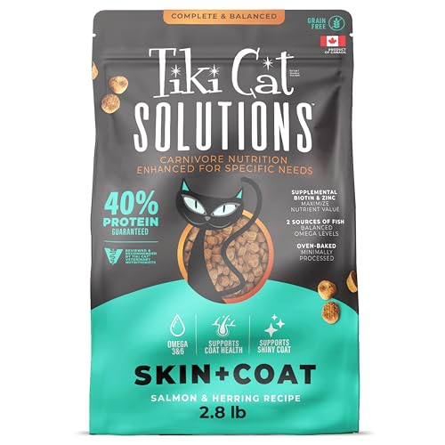 Tiki Cat Solutions Dry Cat Food, Skin & Coat, Salmon & Herring, 2.8 lbs. Bag