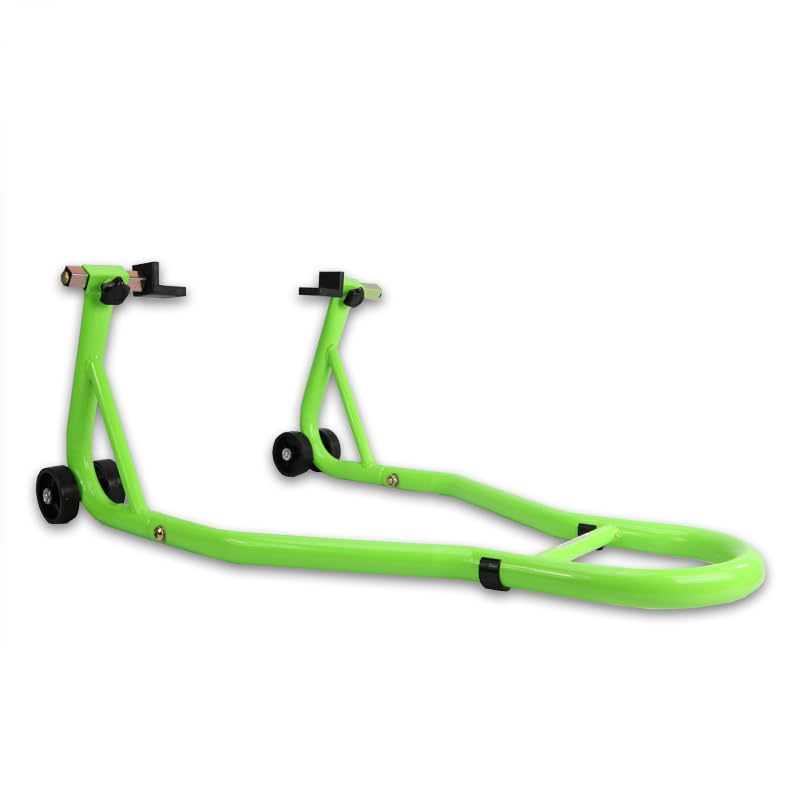 Béquille lève-Moto d'atelier avec Supports pour Roue arrière à Patins (Prise sous Bras oscillant) - Vert
