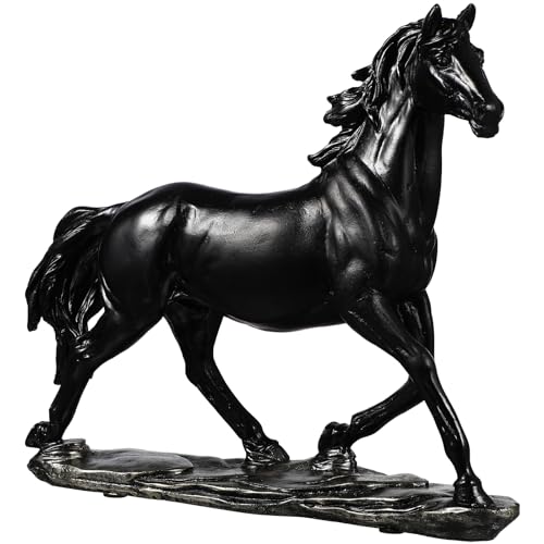 Homoyoyo Standing Horse Resin Statue Modern Horse Sculpture Decoration Ornament for Home Office Desk Bookshelf (Black) 11.02 * 9.84 * 2.75inch