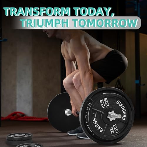 Image of Fitvids Barbell Weight Set, Cast Iron 1 inch Standard Weight Plates Including 5FT Standard Barbell Bar & Star Locks, 95 Pounds Set (85 Lbs Plates + 10 Lbs Barbell Bar), Multiple Packages
