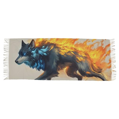 Wolf Fire Scarf for Women Pashmina Soft Cashmere Feel Scarf Tassel Shawl Scarf Wraps 86×30 IN3