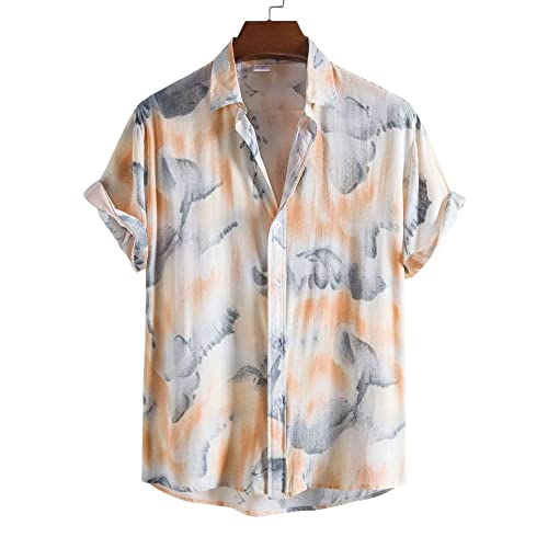 Chemise en coton orange pour homme au design peint à l'encre exclusif