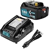 VANKO 互換 マキタ 18v バッテリー 充電器セット BL1860B 6.0Ah 大容量 DC18RC充電器 付き マキタ 18v バッテリー に対応 LEDランプ残量表示 BMS基板搭載 長寿命セル採用 高耐久性 PSE認証済品 2億円製造物責任保険付