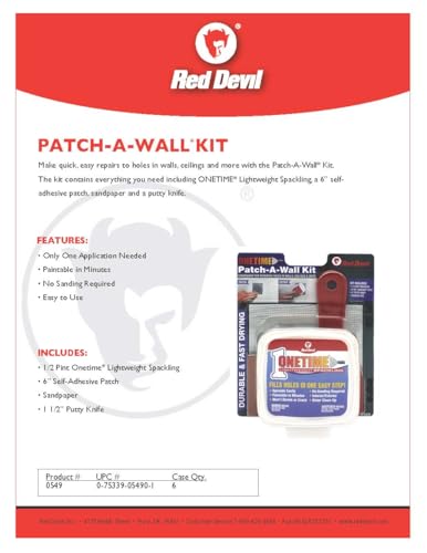 Image of Red Devil 0549 ONETIME Lightweight Spackling Patch-A-Wall Kit, 1 /2 Pint, Made in USA