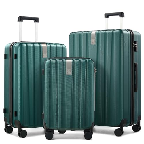 Image of Hanke Hardshell Luggage Sets 3 Piece Extra Large Suitcases with Lock,28 Inch Luggage with Spinner Wheels, PC Travel Suitcase for Women Men 20 24 29Inch,Blackish Green