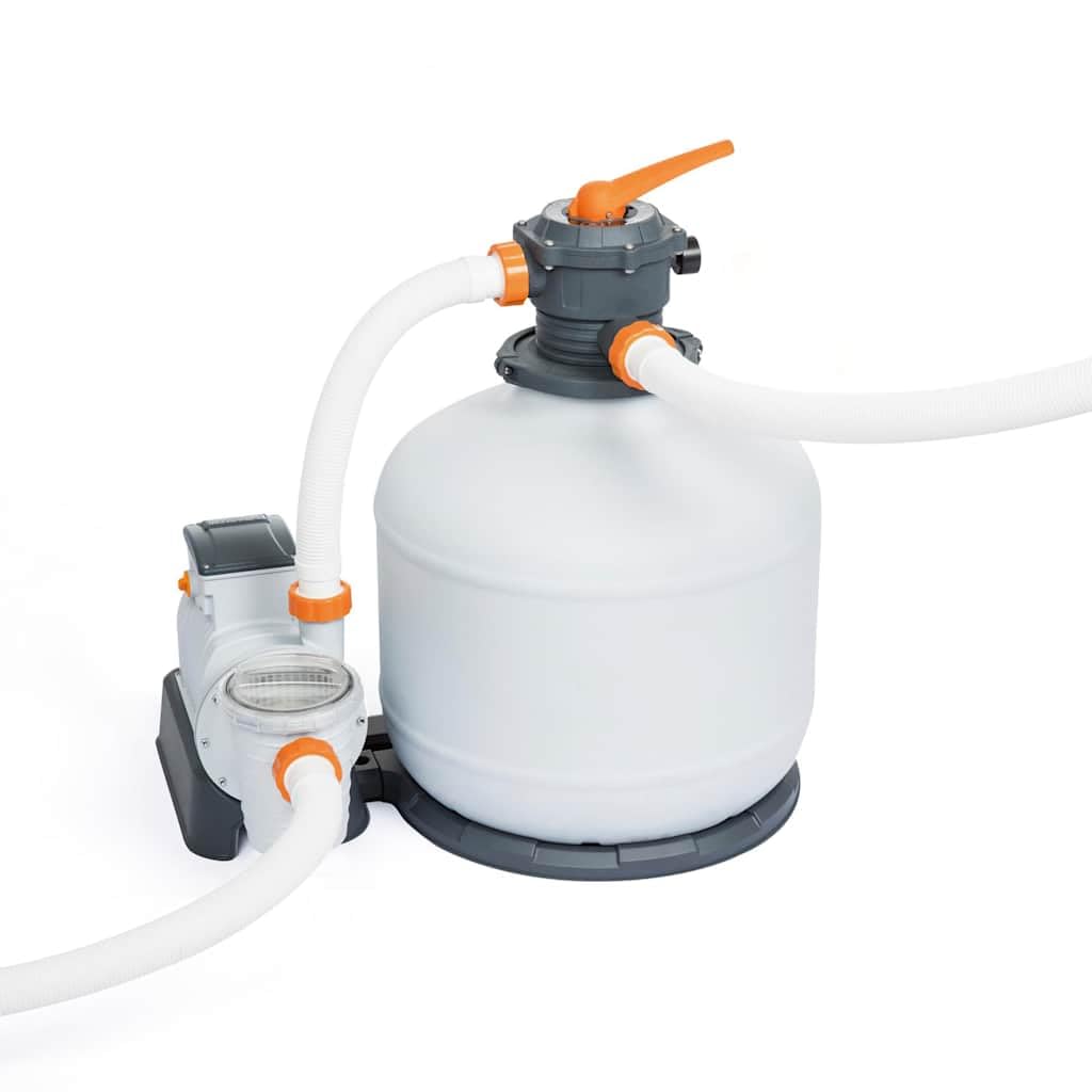 Pompe filtrante à sable pour piscine hors sol 11 355 l/h Flowclear avec distributeur ChemConnect panier pré-filtre vanne 6 positions Minuteur pour nettoyage de piscine