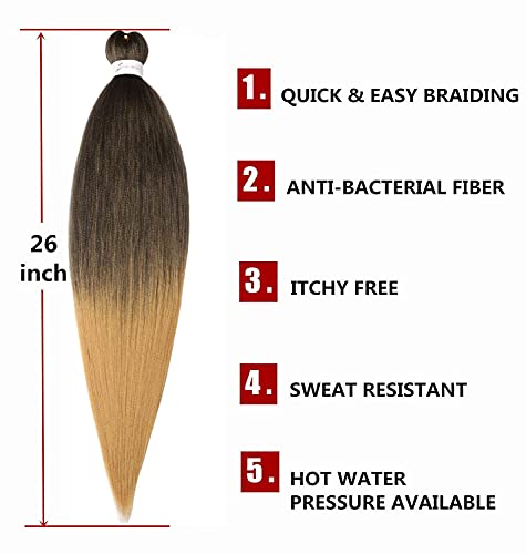Pre-stretched Braiding Hair Extension Professional Crochet Braiding Hair 26 Inch 8 Packs Hot Water Setting Perm Yaki Synthetic Hair for Twist Braids (26inch,#T4/27)
