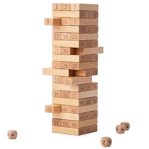 mamabrum, Holzkunst Turm - Ziffern, Holzblöcke, Würfel, Engagement, Unterstützt das Erlernen der Ziffern und Zahlen, für Kinder ab 3 Jahren, Lernspielzeug, Puzzle-Spielzeug