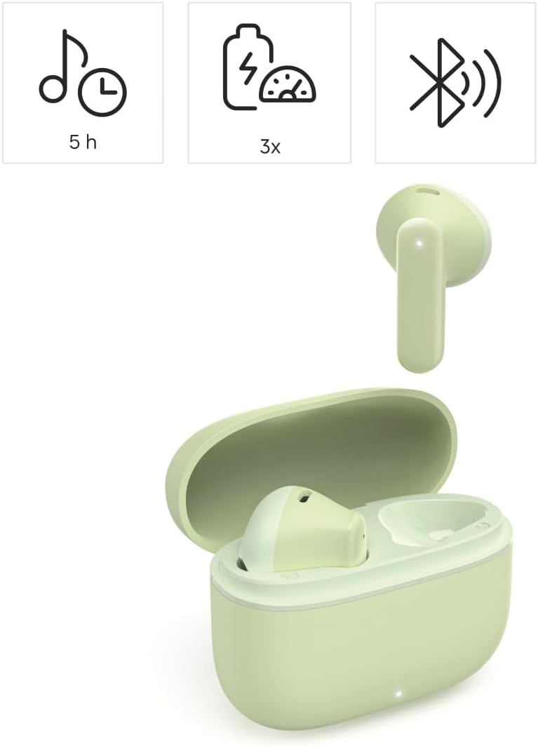 Hama Freedom Light II Bluetooth Headphones with Charging Station, 20 Hours, Voice Recognition and Touch Control, Green