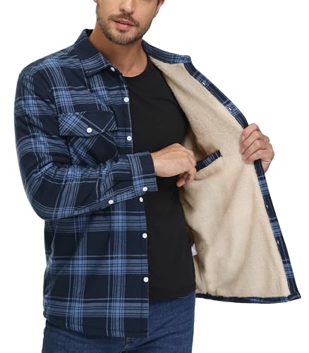 MAGNIVIT Mens Flannel Plaid Shirts Fleece Warm Winter Coat Sherpa Lining Jackets Soft Thickened Outwear Casual Outdoor Travel2