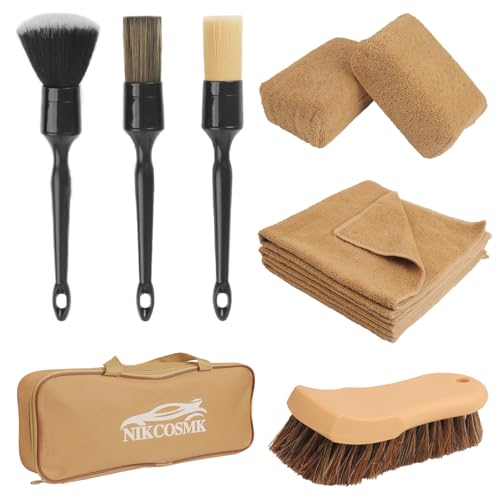 10PCS Car Detailing Kit Interior Cleaner, Long Bristle Horse Hair Leather Cleaning Brush, Car Detailing Brushes, Microfiber Cloth & Applicator, Car Cleaning Supplies Kit for Leather, Carpet, Interior