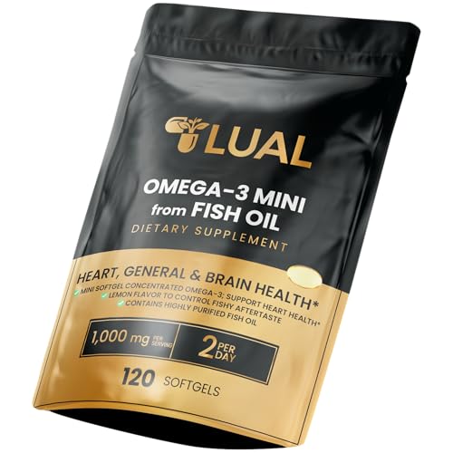 Omega-3 Mini from Fish Oil 1000mg Softgels. Small Burpless Capsules with EPA & DHA, Lemon Flavor,...
